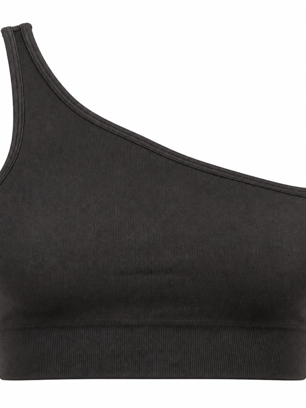 OQQ One-Shoulder Black Ribbed Crop Top NWOT